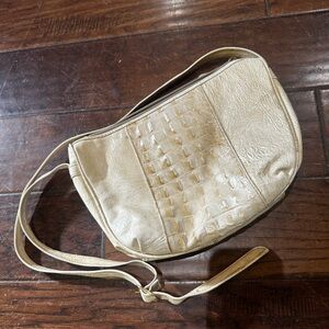 Vintage Elegant Cream Genuine Leather Shoulder Bag